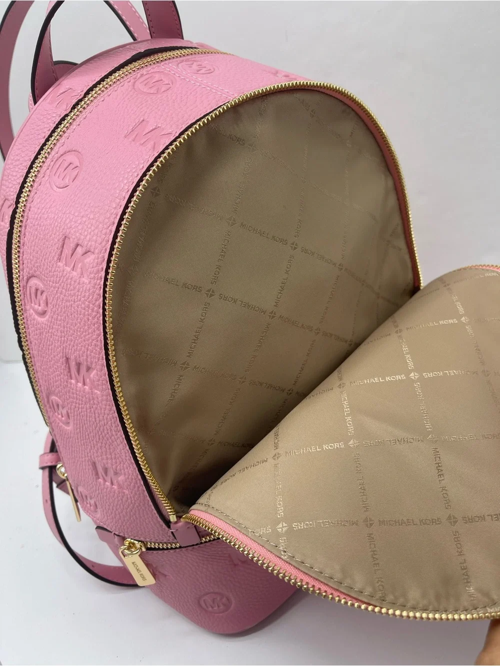 Michael Kors Pink Embossed MK Pebbled Leather Mini Backpack